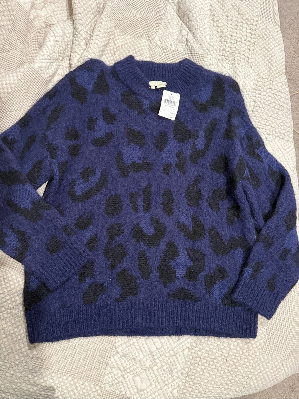 kate spade Navy and Black Leopard-Print Crew Neck Sweater - Picture 1 of 2